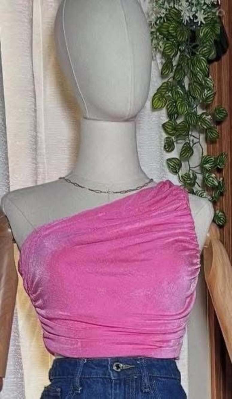 CHYRII Pink Ruched One-Shoulder Crop Top - Sexy Asymmetrical Party Tank